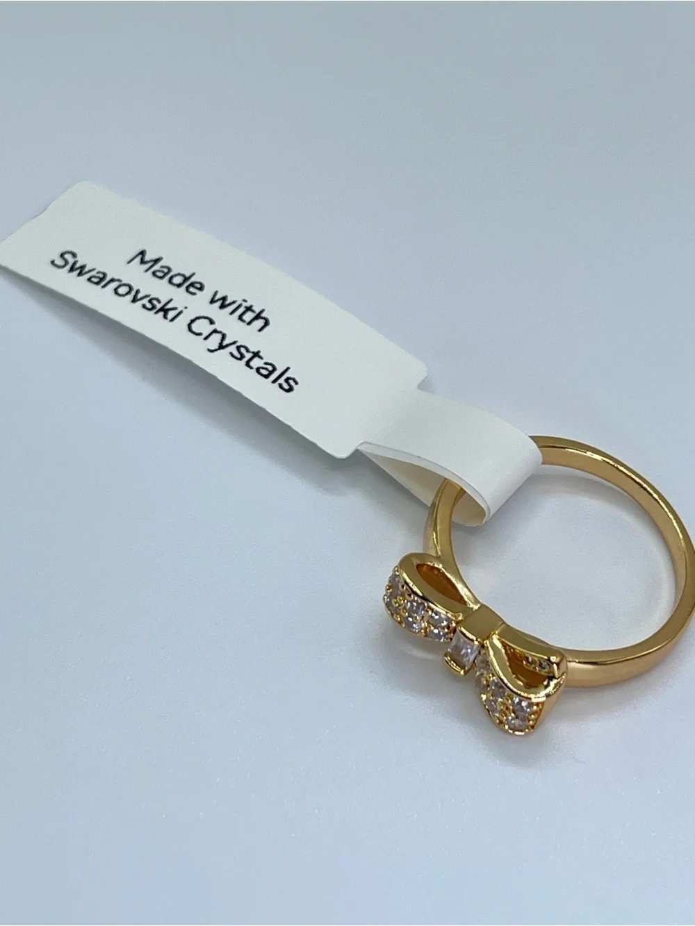 Swarovski Crystal Elements White Swarovski Elements Bow Ring Size 8 Minimalist
